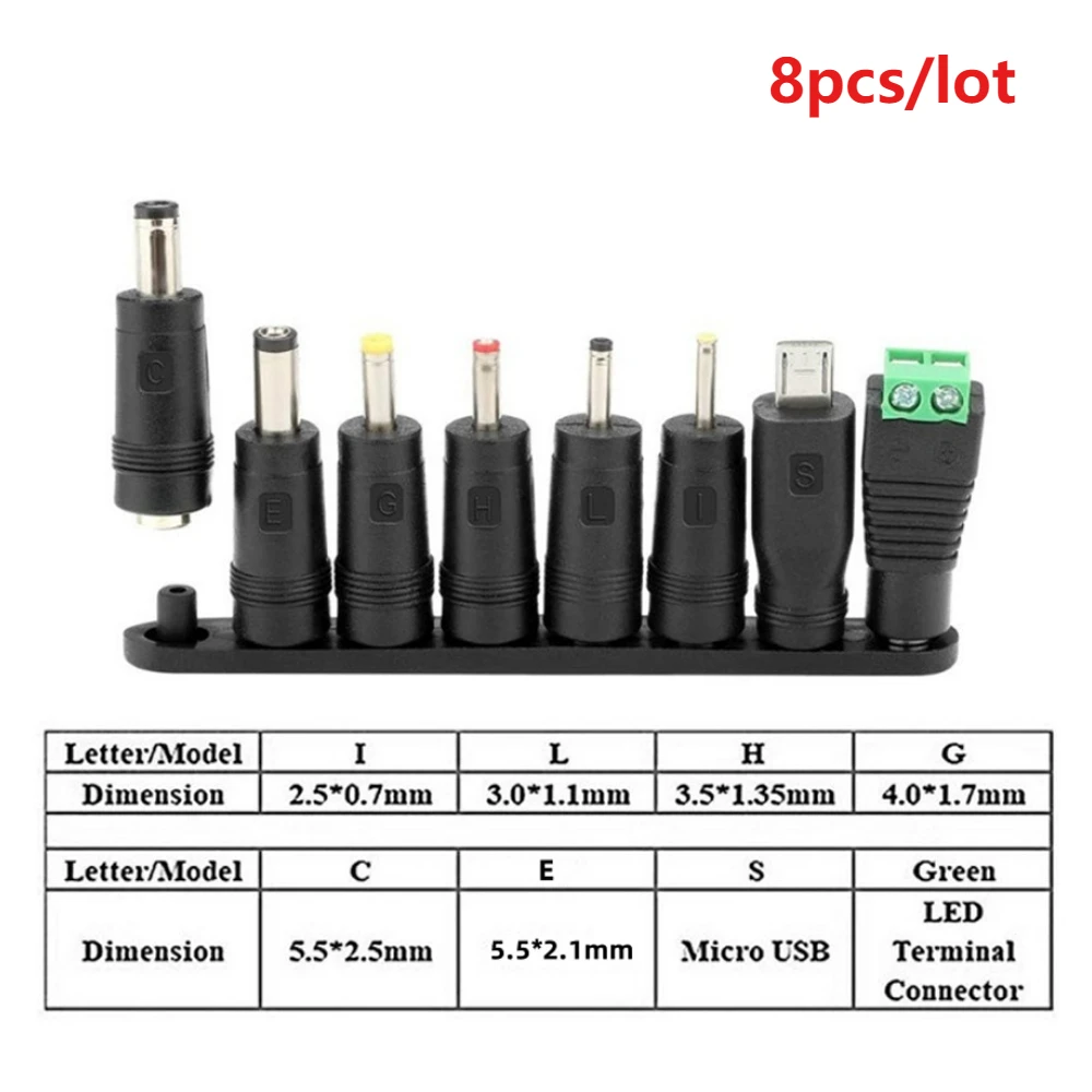 8-teiliges universelles 5,5 x 2,1 mm DC-Netzstecker 8-in-1-Multifunktions-Netzteil-Set für CCTV, Router, Elektronik