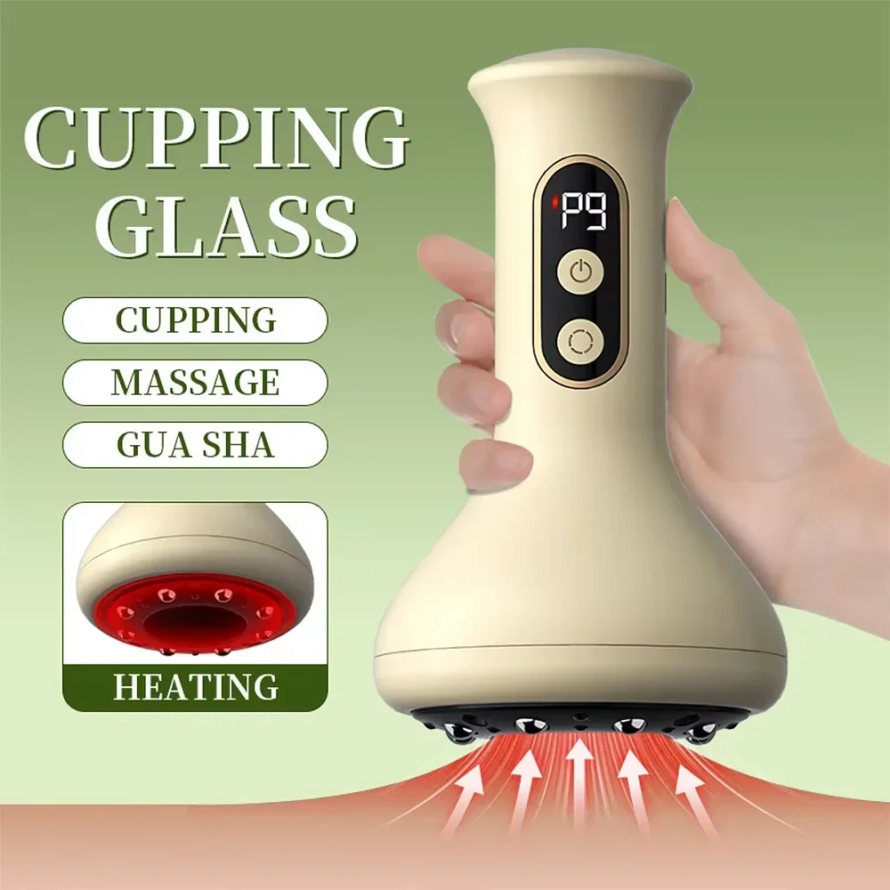 USB Rechargeable Handheld Abdominal Massager with Adjustable Guasha Cupping Intensity for Hot Compress Arm & Leg Massage