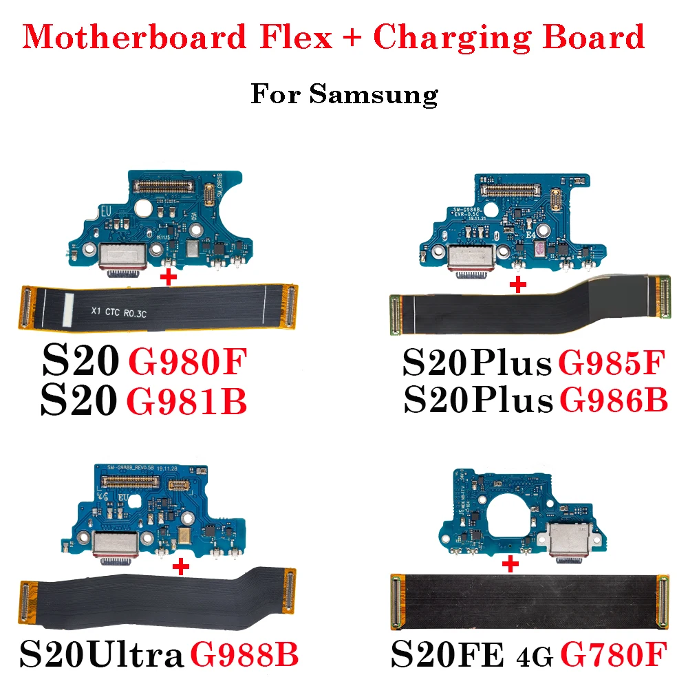 1Set USB Charging Port Charger Dock Connector+ Motherboard Flex Cable For Samsung S20 Plus FE Ultra S20+ G981B G986B G988B G780F