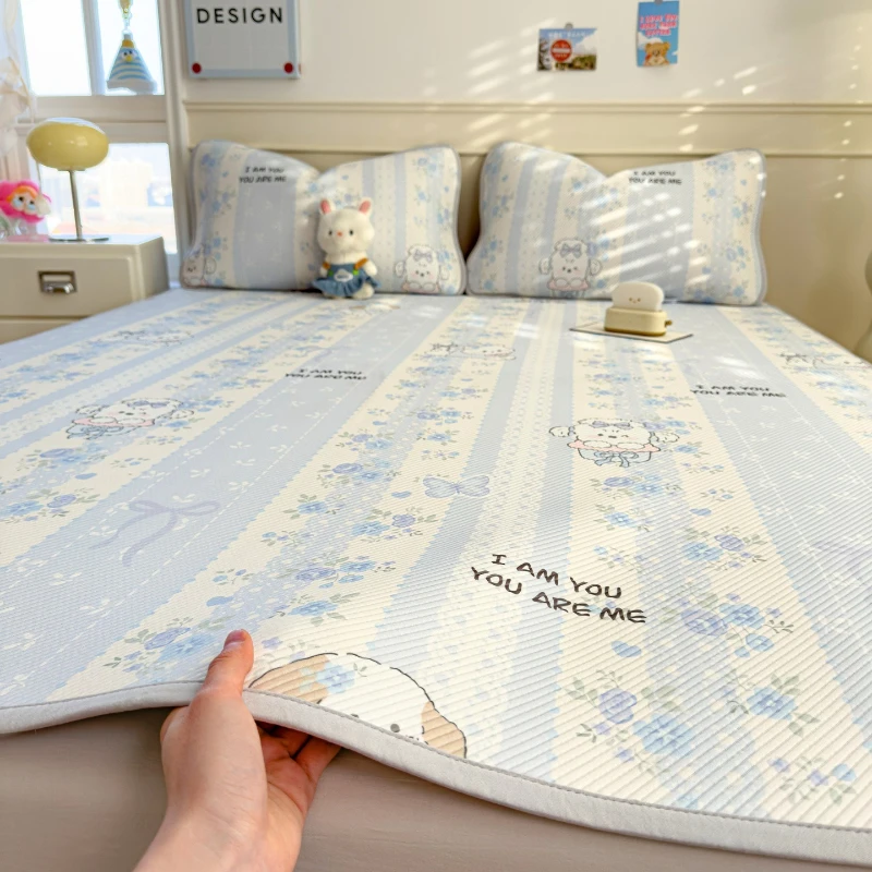 Class A Cool Bead Cooling Mattress Cover Three Piece Set Washable Breathable Temperature Control Ice Silk Cool Summer Bed Sheet