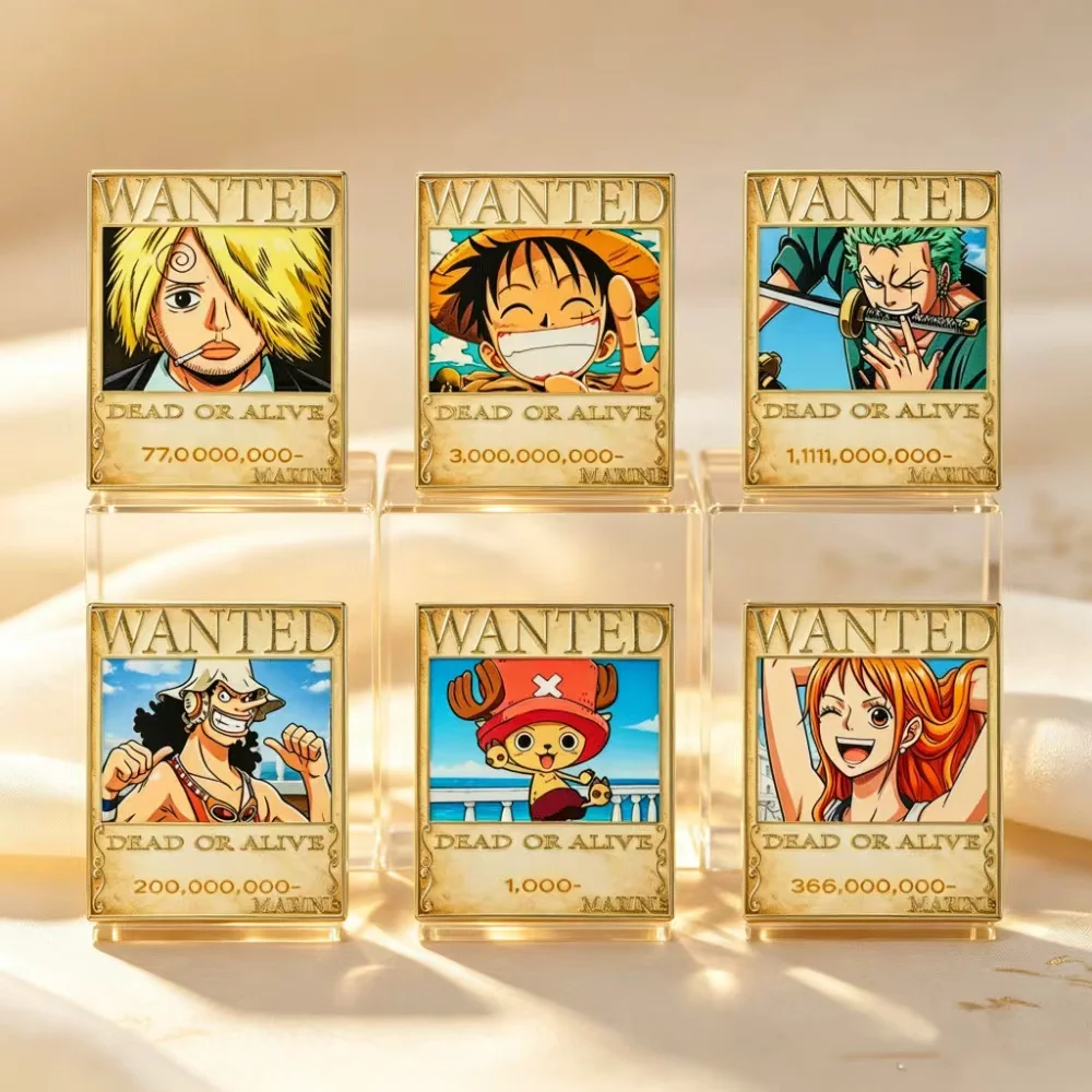 8Pcs Wanted Poster & Pirate Ship Cartoon Badge Set, Vintage Anime Design, Metal Brooches for Fan Collection & Gift
