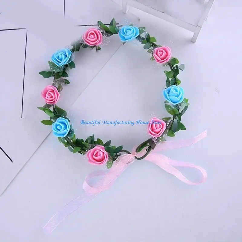 E56A Rose Floral Wreath Headband Hair Accessory Party Headwear For Wedding Halloween