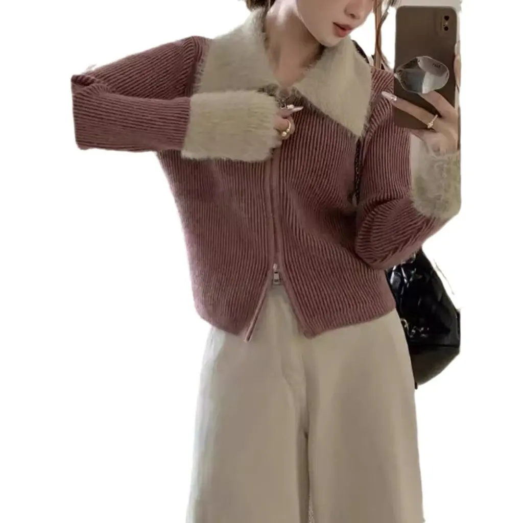 

Женский винтажный контрастный свитер, осень-зима, свободная короткая куртка, небольшой дизайн, новый стиль