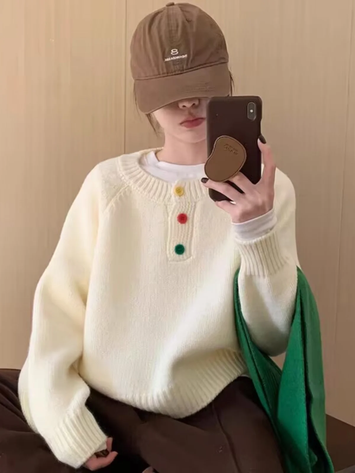 Korean Sle Soft Cozy round Ne Sweater Jaet Women's Spring Autumn New Gentle Sle Color Bule Knitted irt