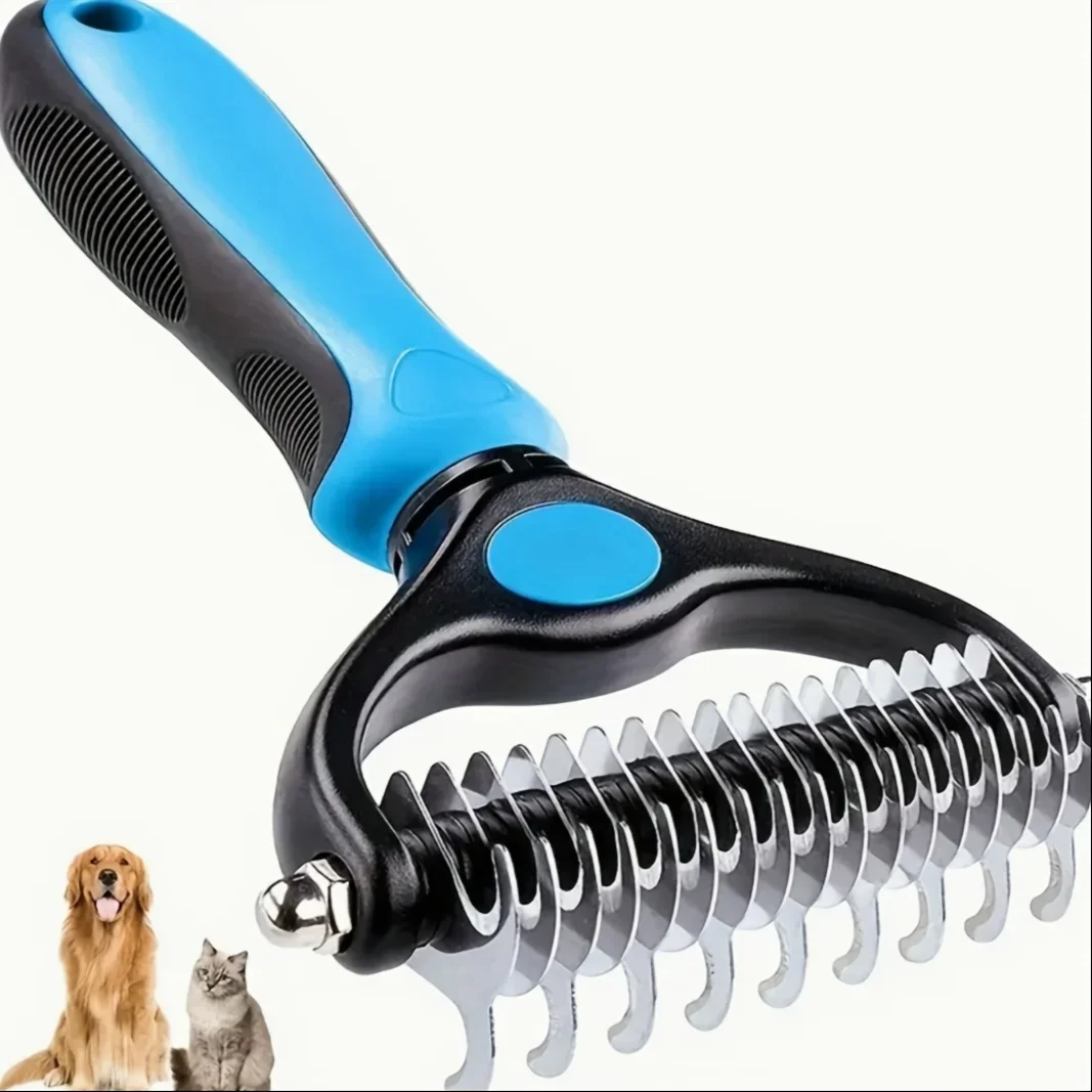 Extra Wide Stainless Steel Pet Grooming Brush - Double Sided Dog De-Shedding Tool, Non-Electric