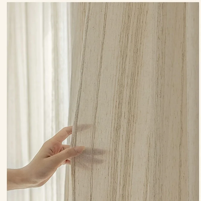 Modern Vertical Stripe Cotton Linen Voile Sheer Curtain, Light Filtering Semi Privacy Tulle for Living Kids Room Curtains tulle
