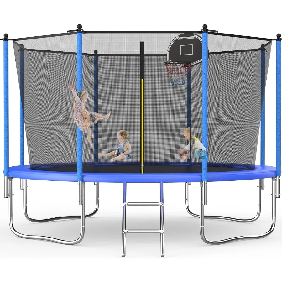 8FT 10FT 12FT 14FT 16FT Outdoor-Trampolin mit Basketballkorb für Garten und Freizeit, Geeignet für Erwachsene, ASTM-Zertifiziert T