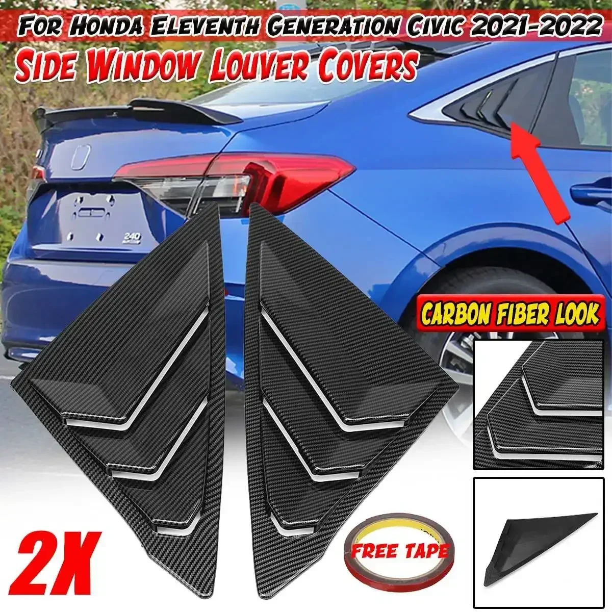 Rear Side Window Louvers Air Vent Scoop Shades Blinds Carbon For Honda Civic 11th Gen 2021-2022 Sedan Car Accessories Body Kit