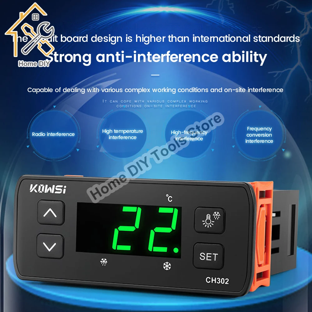Termoregolatore KWS-CH302 Digitale Regolatore di Temperatura Frigorifero Sbrinamento Allarme Controllo del Riscaldamento con Doppio Sensore di Temp