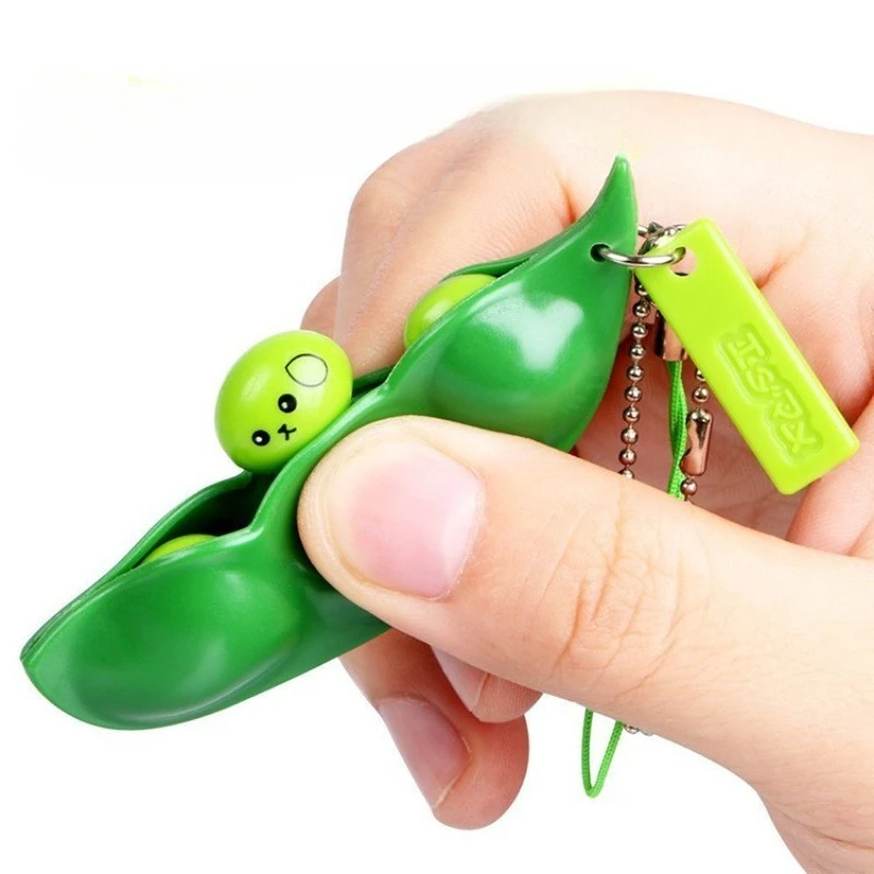 Funny Soybean Pea Pod Fidget Toy Squishy Sensory Stress Relief Keychain Soft Squeeze Bean for Anxiety, Cute Desk Pop-it Toy Gift