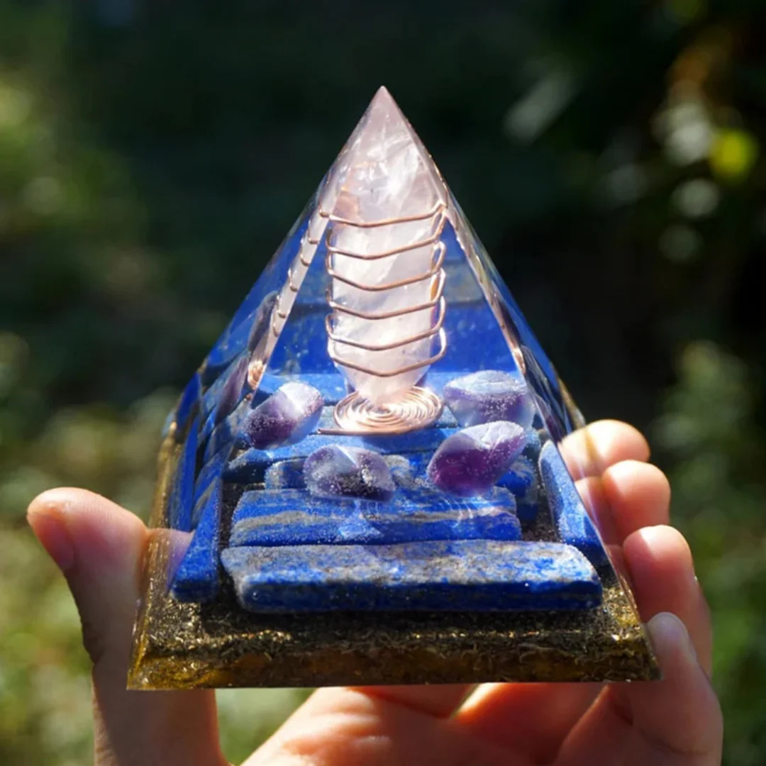 1pc Lapis Lazuli Orgone Pyramids, Pyramid Ornament Lapis Lazuli  Statue Gravel Resin, Home Desktop Handmade Ornaments