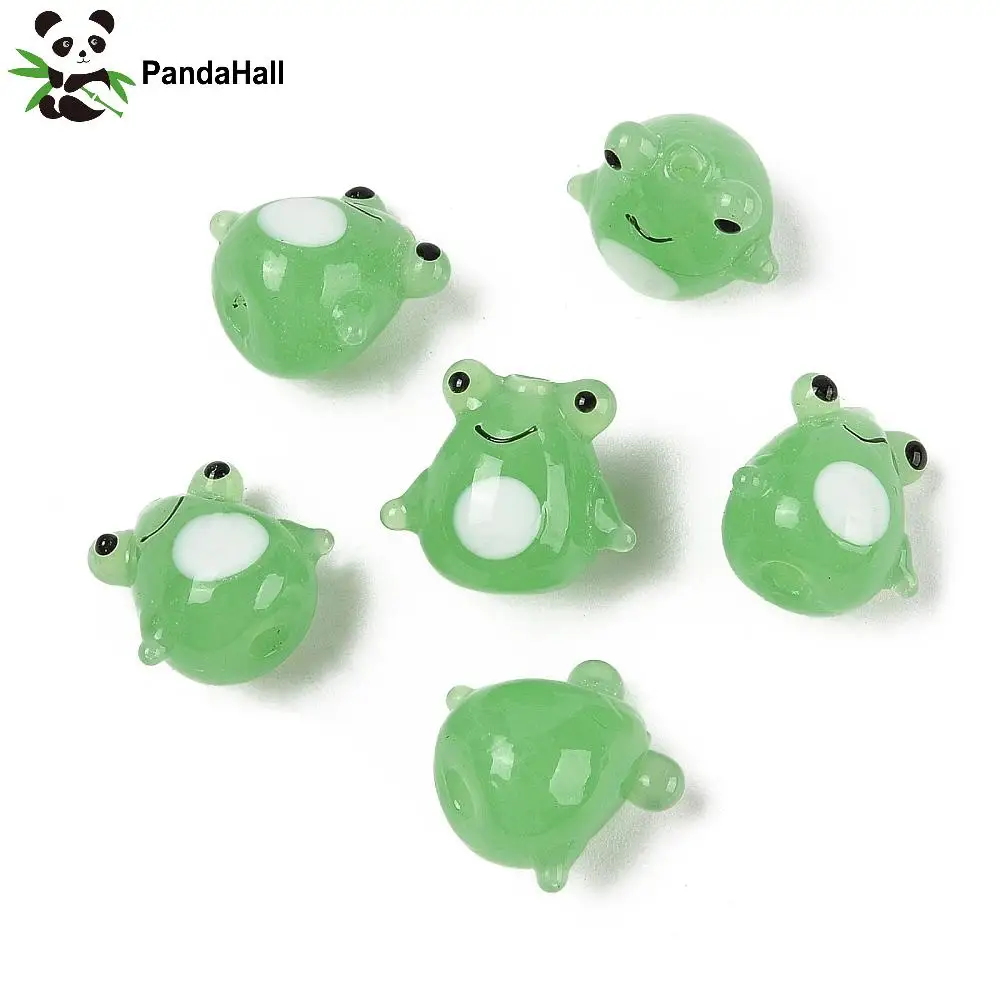 PandaHall 10 Stück Cartoon Grüner Frosch Lampwork Perlen Niedliche Tiere für DIY Schmuck Armbänder Ohrringe Bastelzubehör – Detail 1