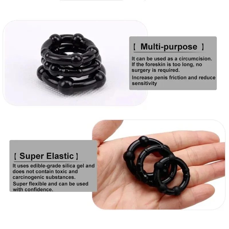 3PCS Silicone Penis Rings Delaying Ejaculation Semen Cock Rings Beaded Lock Ejaculation Constriction Donuts Sex Rings For Men