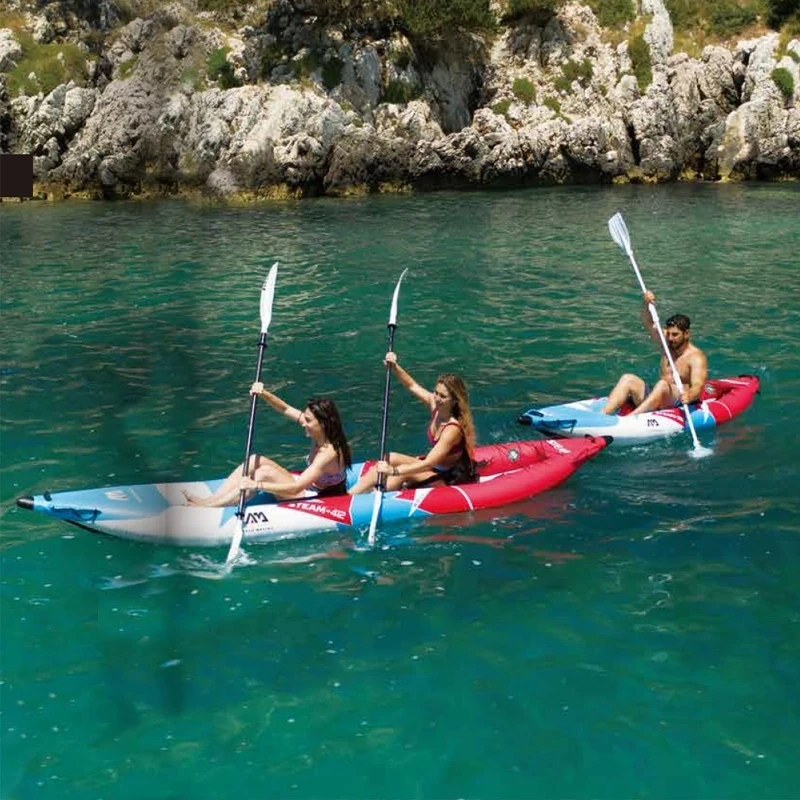 نفخ كاياك غرفة الهواء الجانبية 1 منفصلة نفخ قطرة غرزة الهواء سطح السفينة 2 مقعد مع مسند القدم مع 2 زعانف كاياك
