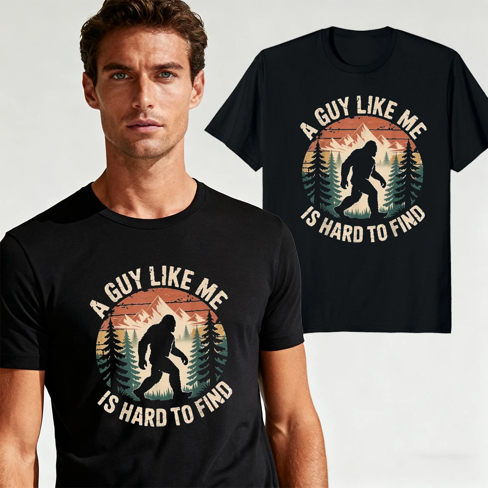 A GUY LIKE ME IS HARD TO FIND Men Outdoor Humor Short Sleeve T‑Shirt Forest Bigfoot Vintage‑style Daily Go‑to Graphic T Shirts