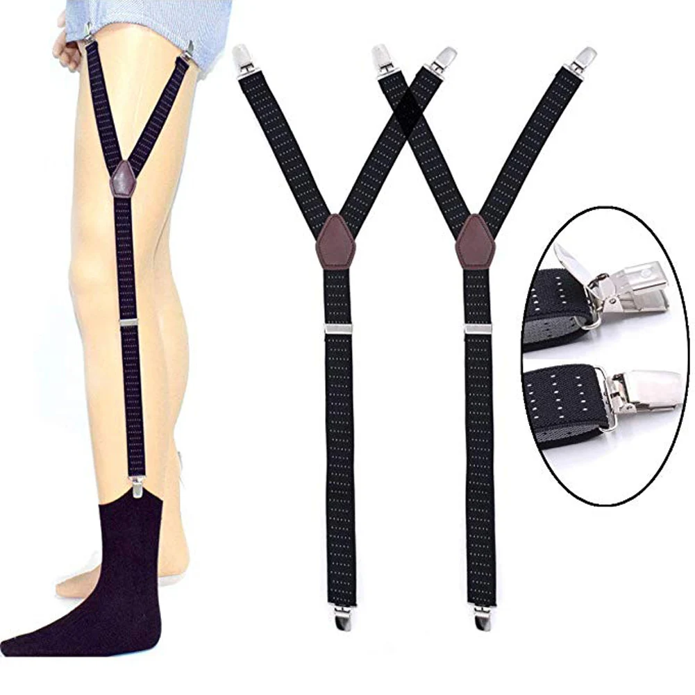 

2pcs Men Shirt Stays Garters Y-Style Adjustable Elastic Leg Suspenders Straps Non-Slip Locking Clamps Suspenders Elastic Straps