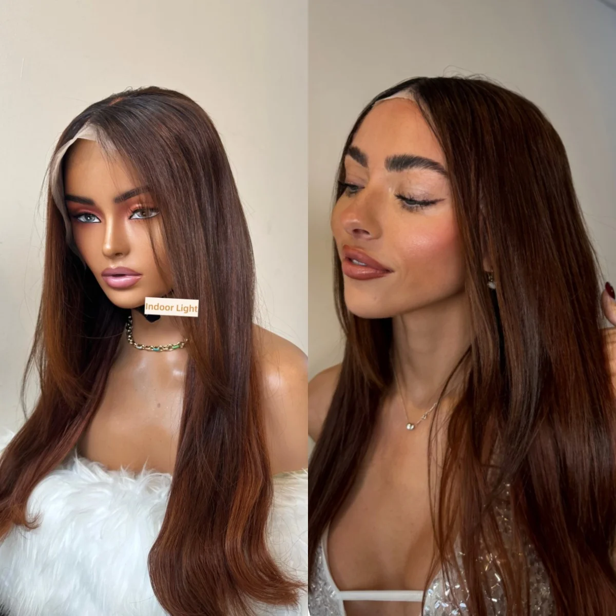 24 Inches Shadow Roots Chocolate Brown Glueless Wigs Natural Straight Middle Parting Medium Length Synthetic Lace Frontal Wigs