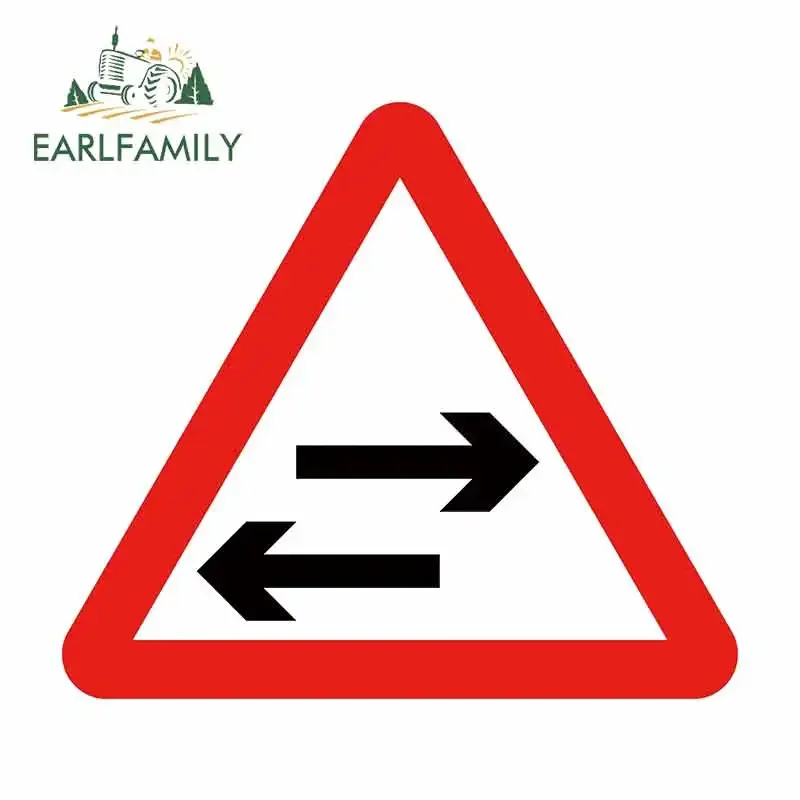 EARLFAMILY Reflective Sign Two-way Traffic Crosses One-way Road Road Safety Sign Vinyl Car Stickers DIY Waterproof Decals