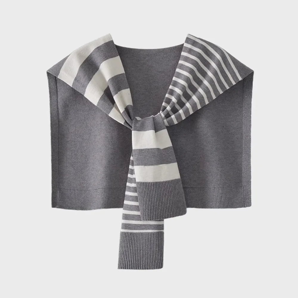 Fashion Versatile Stripes Shawl Lightweight Detachable Neck Protection Casual Plus-Sized Shoulder Scarf for Women
