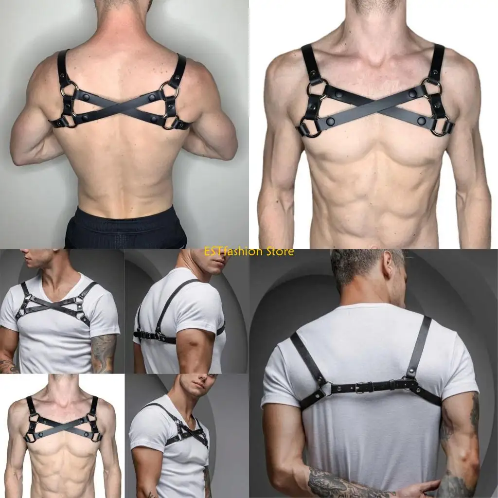 

Y5GC мужской нагрудный ремень, регулируемый ремень из искусственной кожи в стиле панк с пряжками, кольца для мужчин