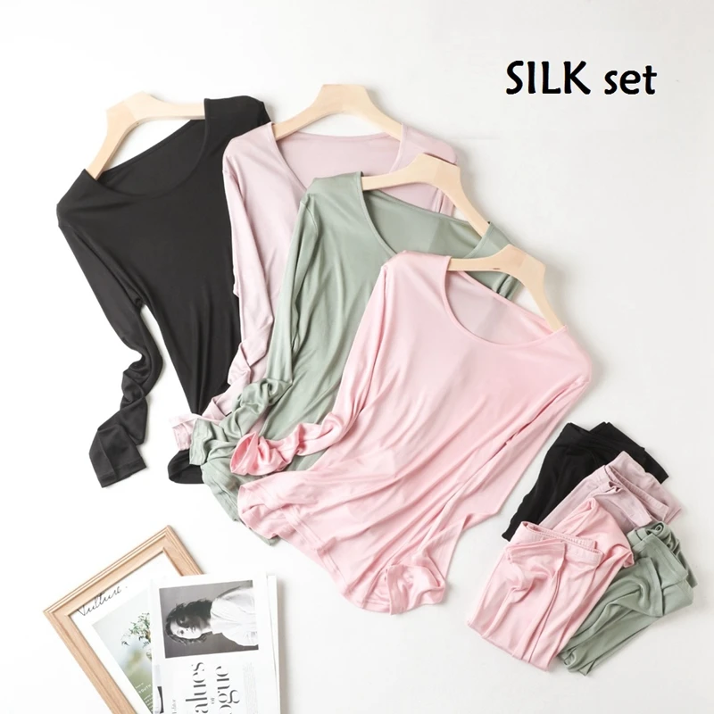 

silk long johns womens winter clothing thermal underwear sets for women lingerie set inner wear clothes thermo shirt woman sexy