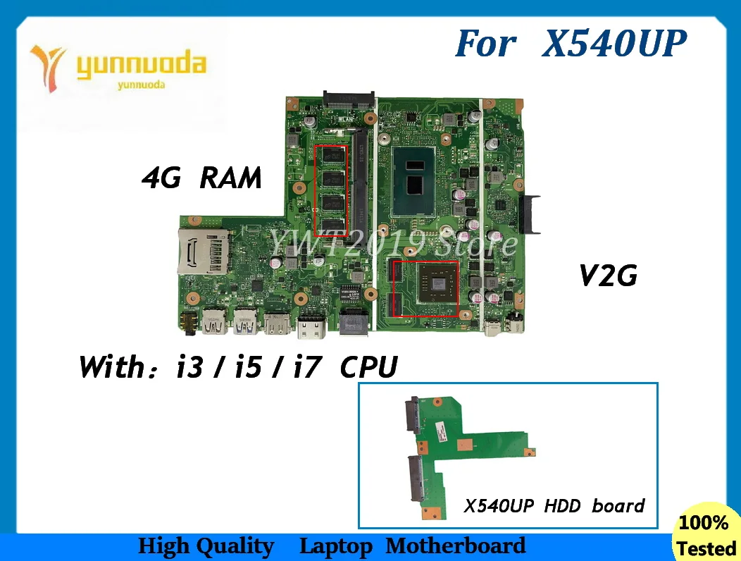 

X540UP For ASUS R540UP R540U F540U X540UP X540UPRLaptop Motherboard with i5 i7 CPU V2G 4GB RAM X540UP HDD ODD board Test ok