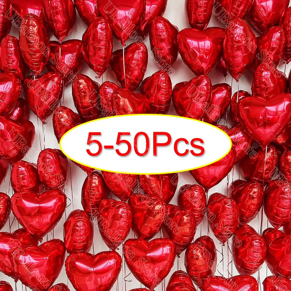 5-50Pcs Heart Foil Balloons 18Inch Helium I Love You Hearts Shaped Balloons for Wedding Engagement Valentines Day Birthday Decor