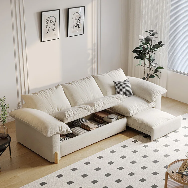 Storage sofa bed small apartment living room cream style fabric Nordic down sofa Japanese Internet celebrity