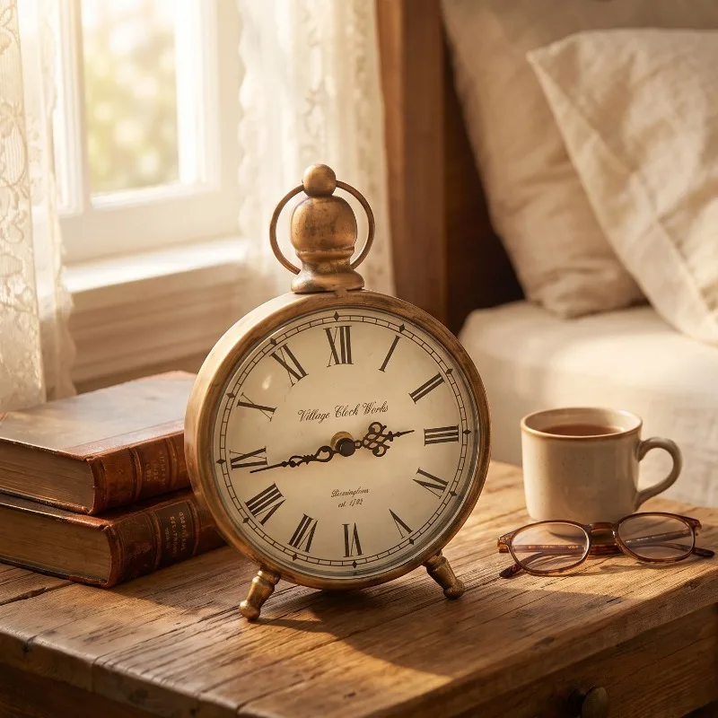 Retro Table Clock Bedroom Bedside Table Metal Desk Clock Office Vintage Luxury Silent Clocks Nordic Interior Desktop Decoration