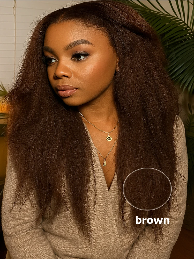 

13x6 Chocolate Brown Kinky Straight Lace Front Brazilian Human Hair Wigs Curly Pre Plucked Colored 30 Inch Hd Lace Frontal Wig