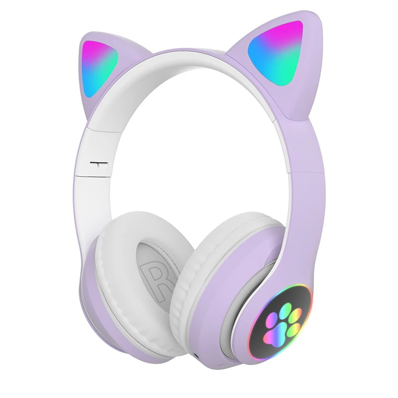 Flash Light Cat Ears Headphones Wireless With MIC Control LED Kid Girl Stereo Cute Music Helmet Phone Headset Earphone