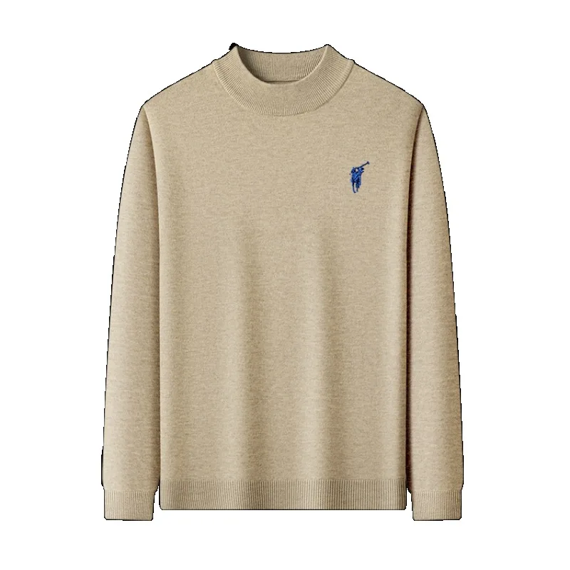 Nuevo Otoño e Invierno 100% suéter de cuello alto de lana gruesa para hombres suéter de lana con Base de punto con logotipo de caballo pequeño informal americano