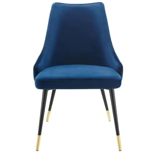

Blue Velvet Dining Chair With Black Metal Legs And Brass-Effect Tips