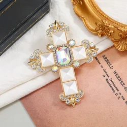 New Rhinestone Cross Brooches For Women Baroque Style 5 Colors Available Royal Pin Coat Jewelry Winter Accessories