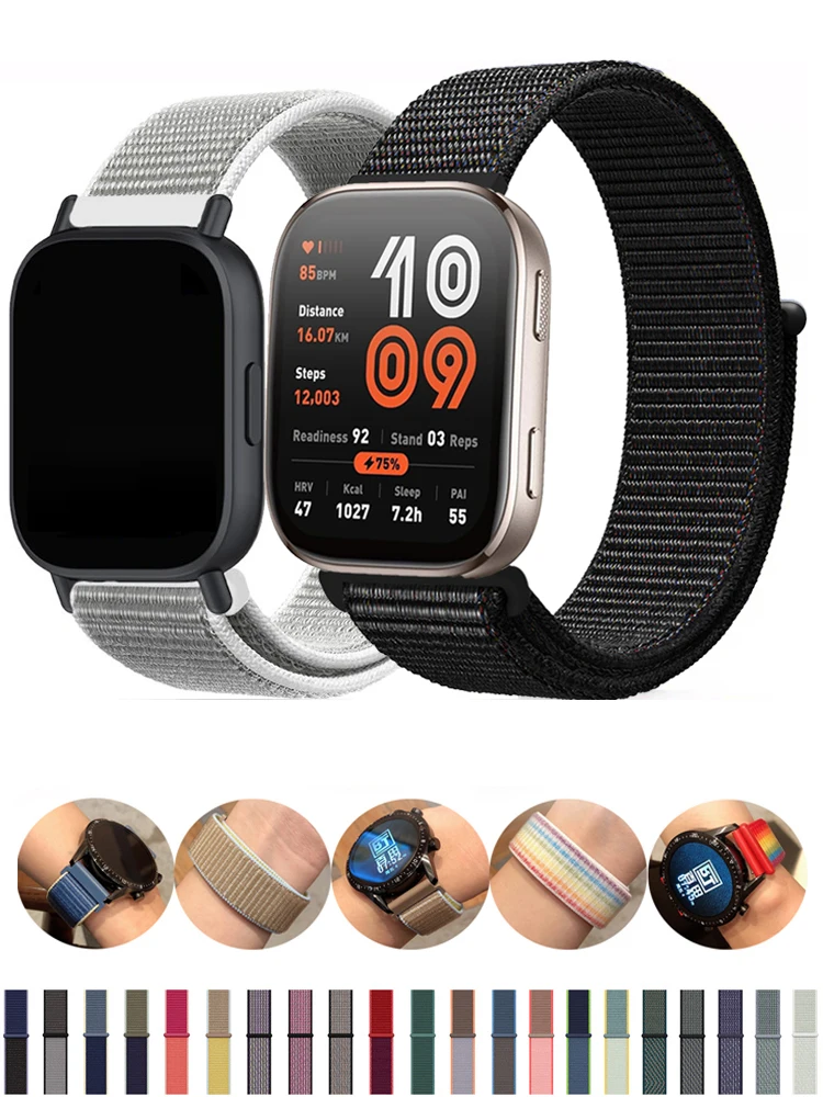 Nylon-Schlaufenarmband für Amazfit Bip 6-5-3/u/S/pro Sport 20 mm/22 mm Armband für Amazfit GTS 4/3/2/2e/4 Mini/GTR 4/3/3 Pro/2/2e Band