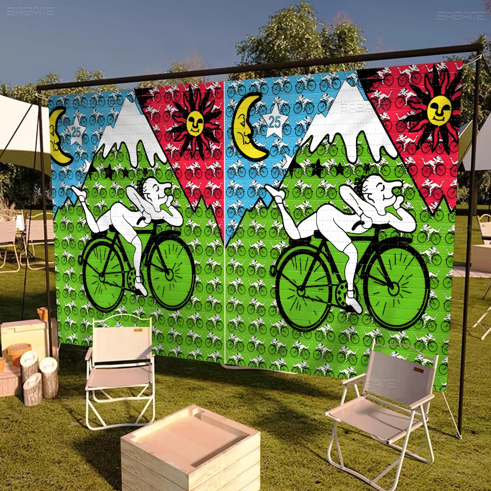 LSD 1943 Albert Hofmann réunions de famille, escales extérieures, drapeaux, décorations de camping, bannières