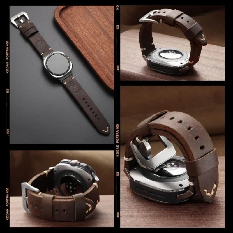Per Samsung Galaxy Watch Ultra stile militare cinturino per orologio vintage in vera pelle cinturino da polso fatto a mano per orologio 7 47mm per uomo