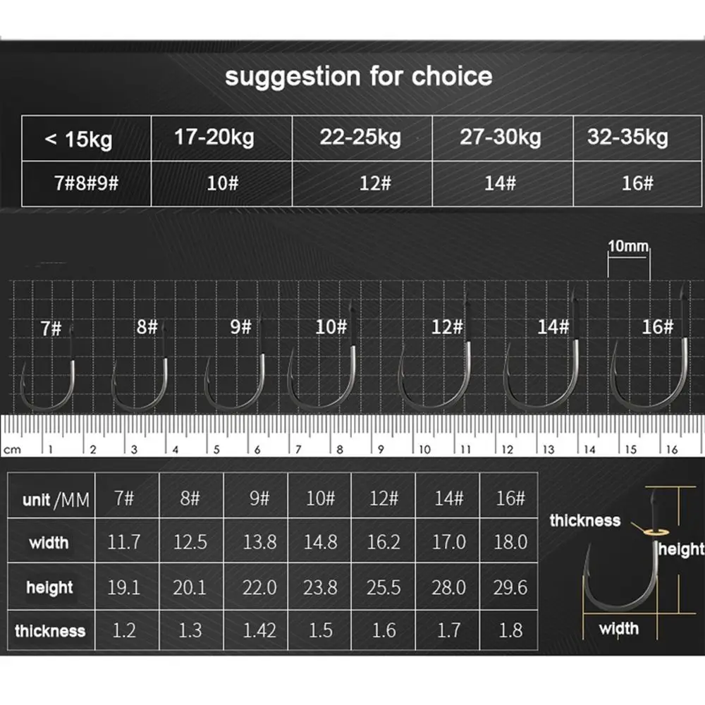 مجموعة من خطافات الصيد المصنوعة من الصلب الكربوني ، 10 قطعة ، خطافات سمك كبيرة ، مسطحة ، للسمك الشبوط ، 35 كجم ، ملحقات البحر