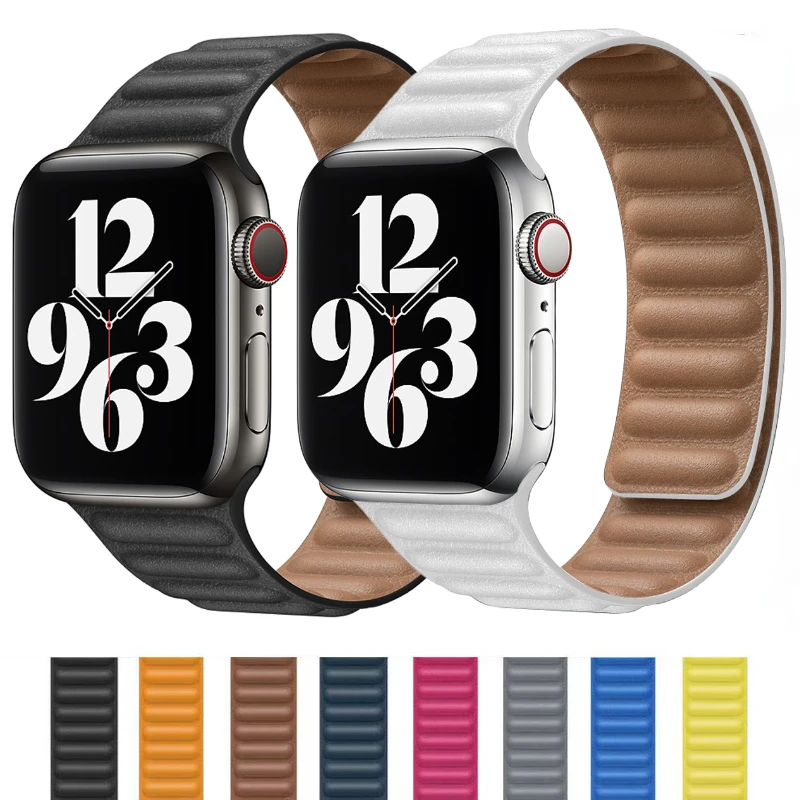 Leather Link Strap For Apple watch Ultra 2 49mm 10 9 8 7 6 5 4 3 SE 46mm 45mm 41mm 40mm 44mm Original Magnetic for iwatch 42mm