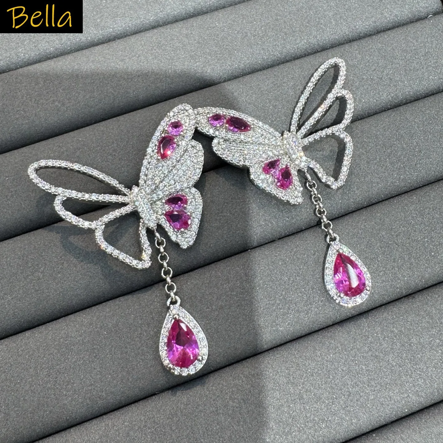 

fashion cubic zirconia earrings for women shiny cute jewelry gala event party butterfly dangling earrings silver color blue pink