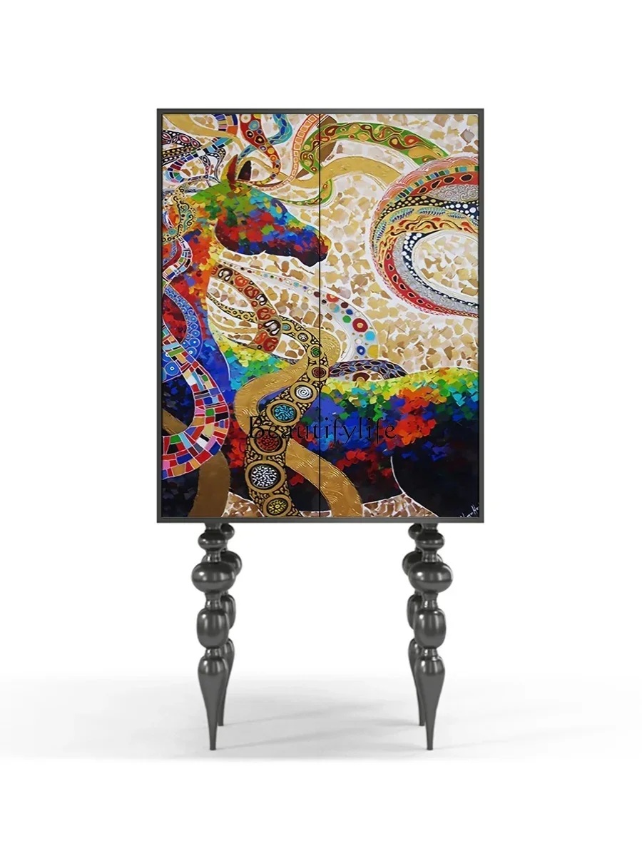 

13LModern Light Luxury Painted Solid Wood Storage Wall Decoration High-Leg Double-Door Chest of Drawers