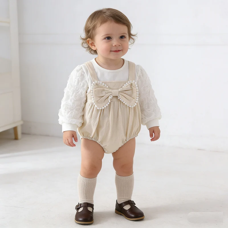 

Новинка 2023 года, весенняя детская одежда для детей от 0 до 24 месяцев, комбинезон для маленьких девочек, хлопковый комбинезон с длинными рукавами для маленьких девочек