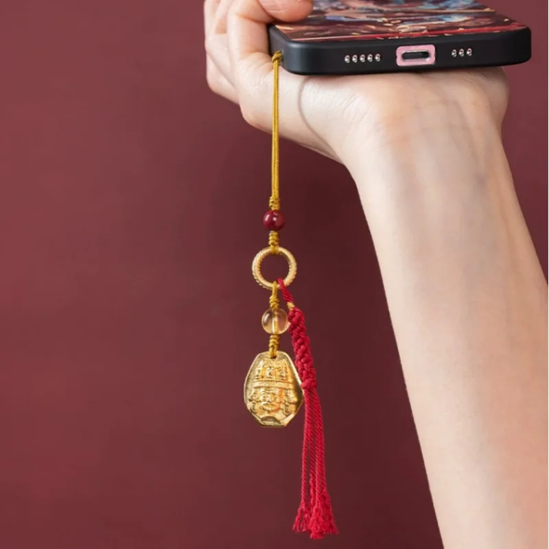 Ancient Style Alluvial Gold Zachilam Phone Chain Pendant Tibetan Style Citrine Handmade Tassel Ornament Men And Wom Lukcy Chamrs