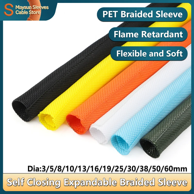 

1/2/5m Self Close PET Expandable Braided Sleeve Insulated Wrap PET Self Close Sleeved Cable Protecter Self Close Cable Organiser