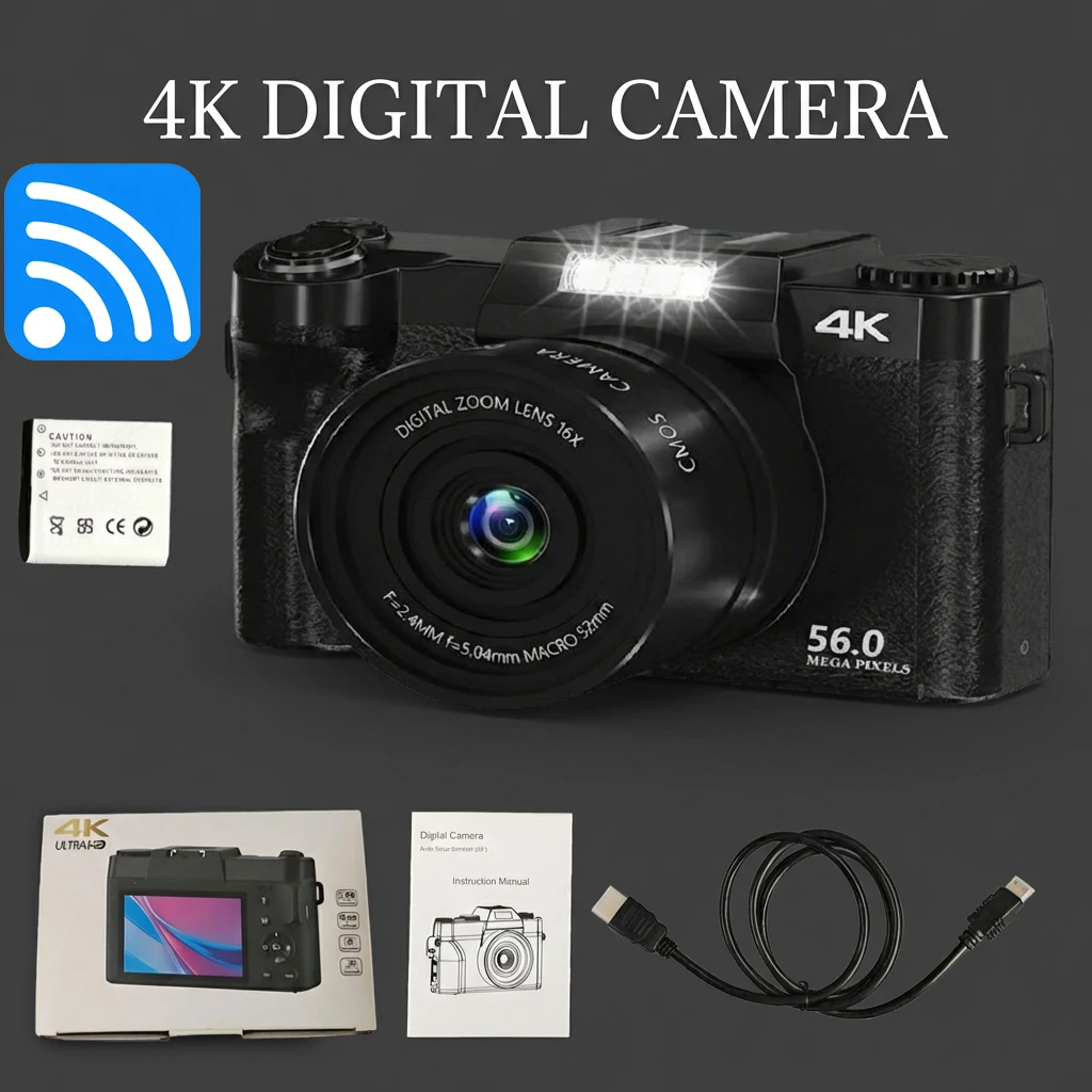 

Новая цифровая камера 4K 48 МП для видеоблогинга на YouTube, 60 кадров/с, автофокус, 16-кратный зум, видеокамера для записи видео с объективом, функция таймера для селфи