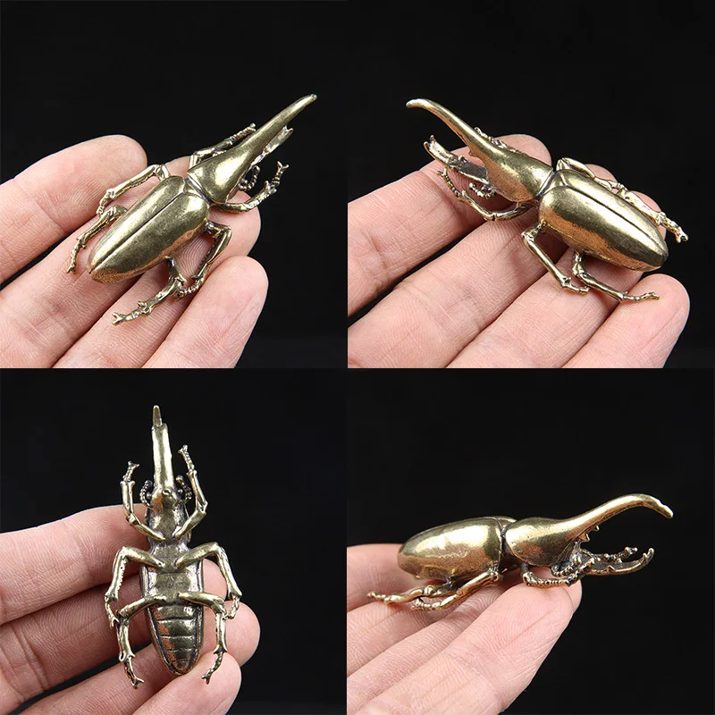 Vintage Copper Insect Tea Pet Japanese Rhinoceros Beetle Figuines Ornaments Brass Dynastes Hercules Home Decorations Accessories