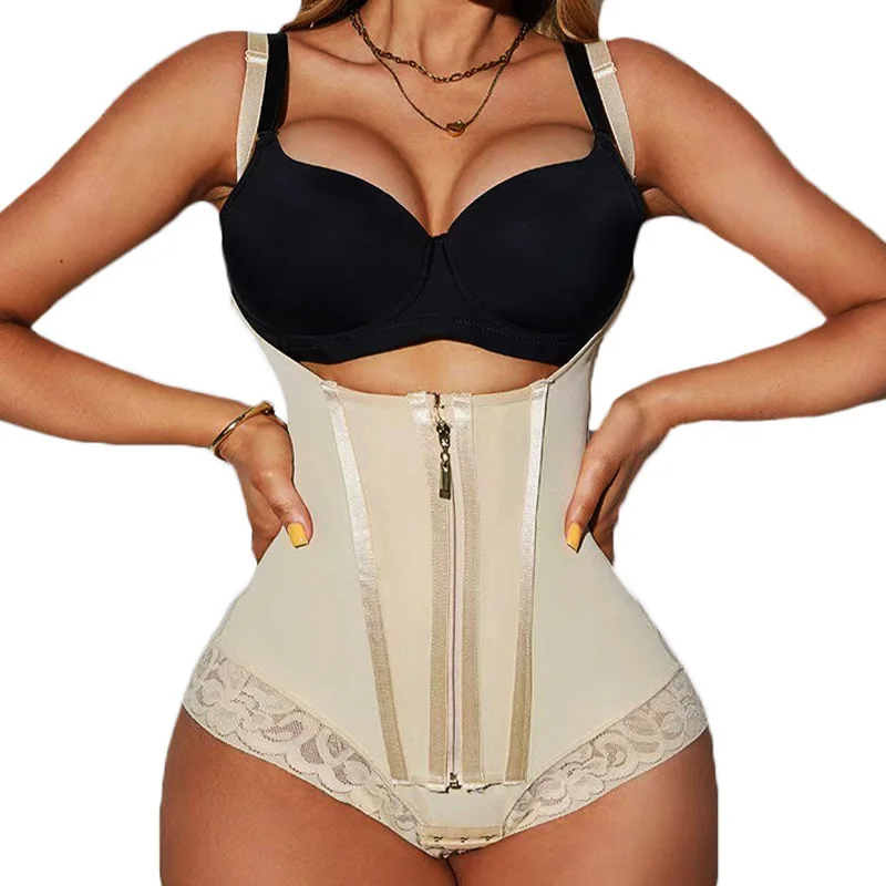 Dimmkof Firm Compression Lower Belly Control Adjustable Shoulder Strap Colombianas Open Crotch Hook Zipper Open Bust Faja Body