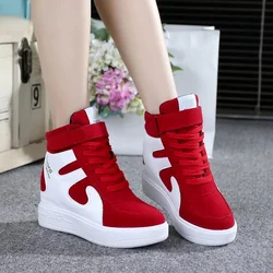 Đỏ Sneakers Nữ 2021 Mới Cao Cấp Trên Nền Tảng Thường Nêm Thu Đông Nữ Đen Bên Trong Tăng Vulcanize Giày Buộc Dây lên