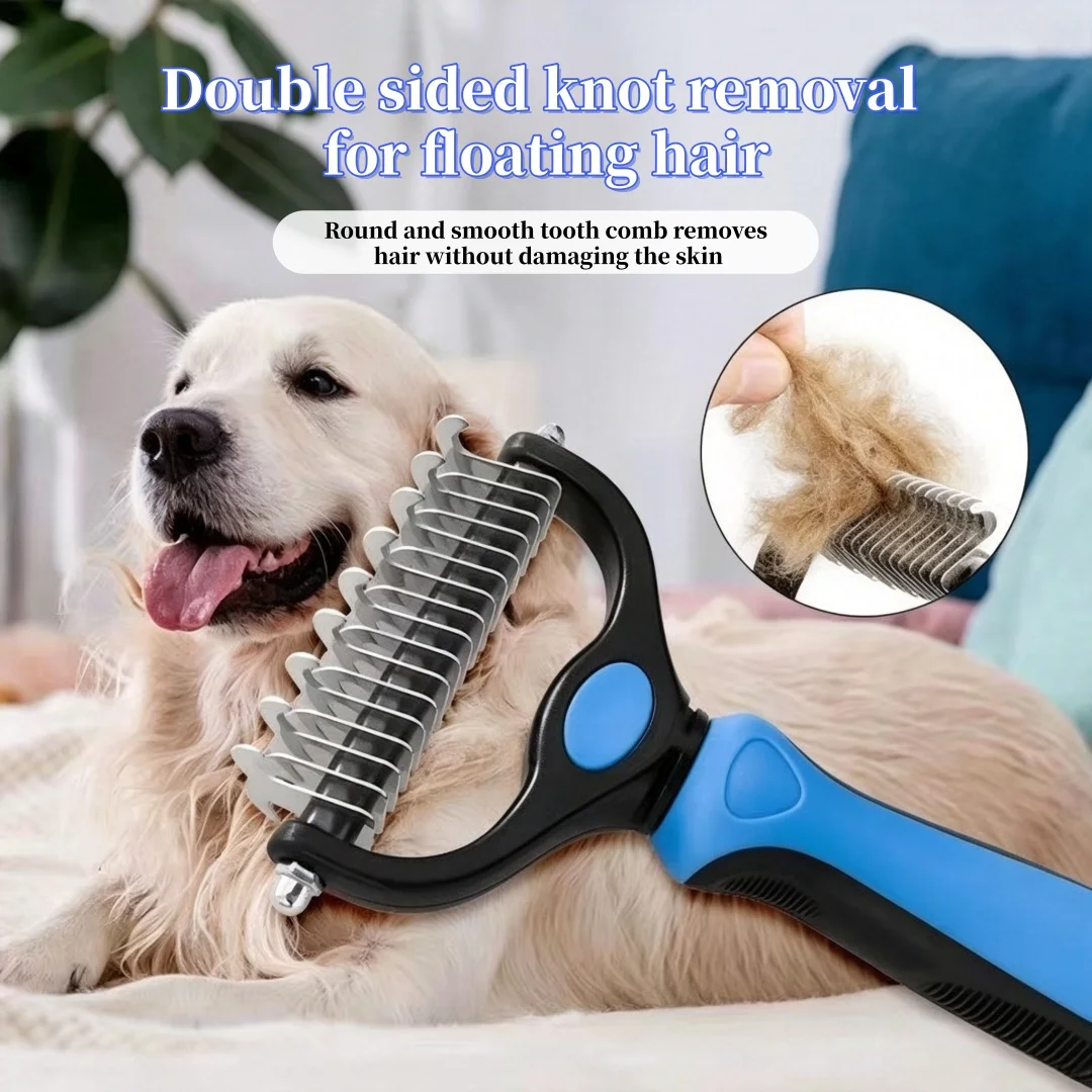 Floating Comb Suitable for Long Haired Dogs and Cats, with a Lower Layer Hair Removal Rake for Removing Knots and Unraveling