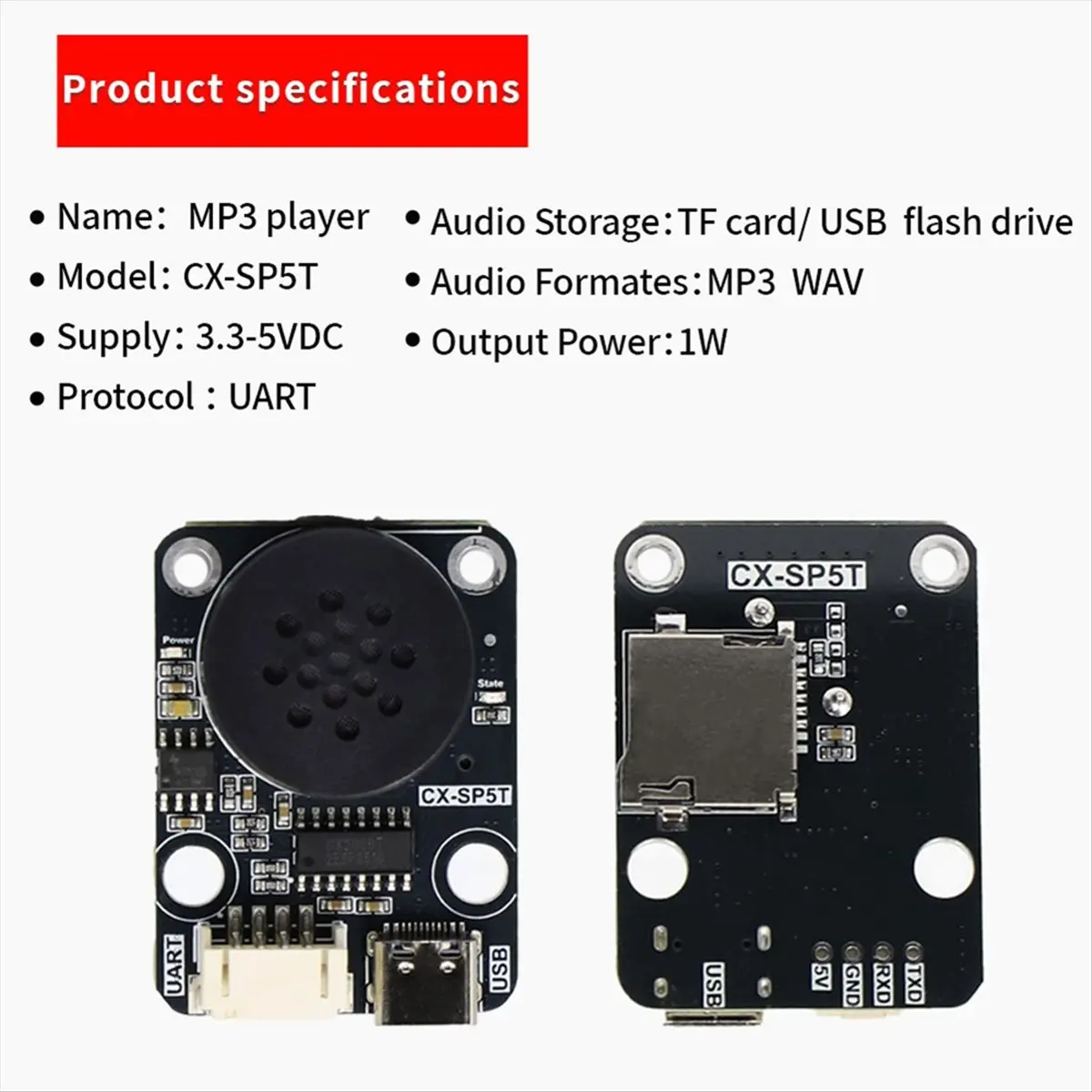 A64I MP3 Voice Playback ModuleUART Serial Port Control Intelligent Voice Broadcast Compatible Electronic Building Block Music